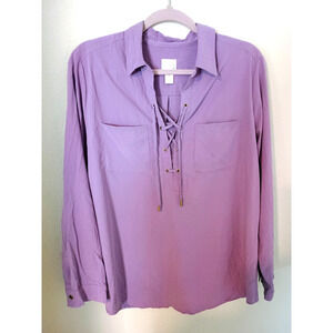 Chico's Lavender Purple Modal Blend Lace-Up Front L/S Blouse Tunic Top 2 or L